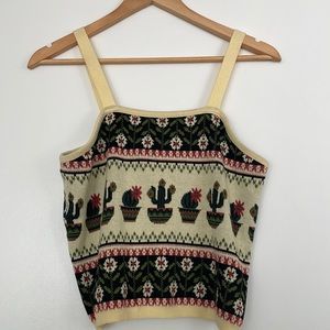 Anthropologie cactus tank. Sweater tank top. Embroidered tank top
